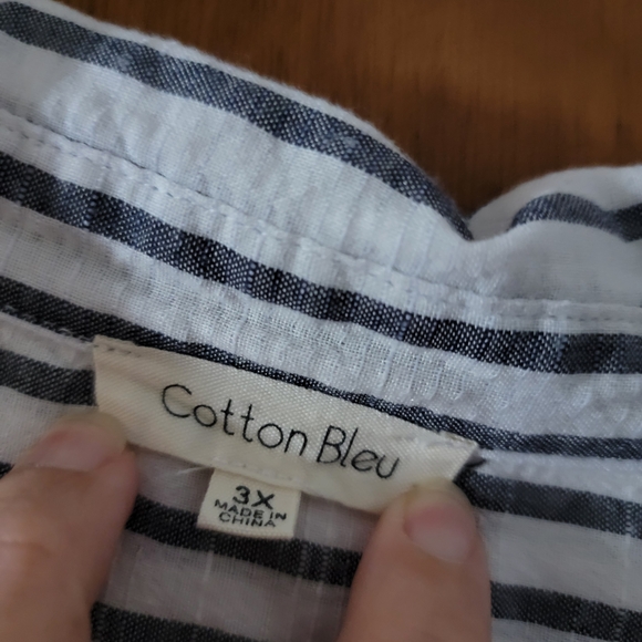 Cotton Bleu Striped Colard Shortsleeve Shirt Size 3X - Picture 3 of 4
